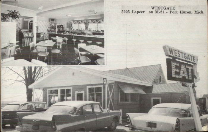 Westgate (Curio Cabinet Gift Shoppe, Westgate Garden Center, Hency Grocery) - Old Post Card View (newer photo)